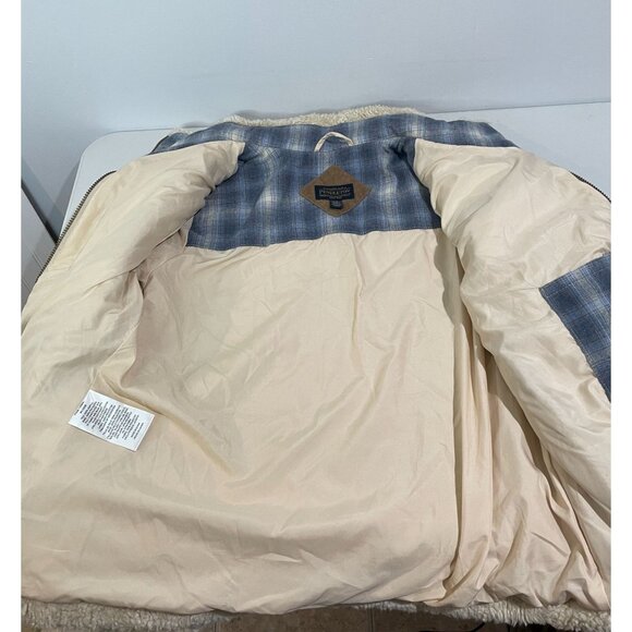 Pendleton Beige Sherpa Fleece Jacket L/G Full Zip Plaid Lining Womens Outerwear - Picture 7 of 16